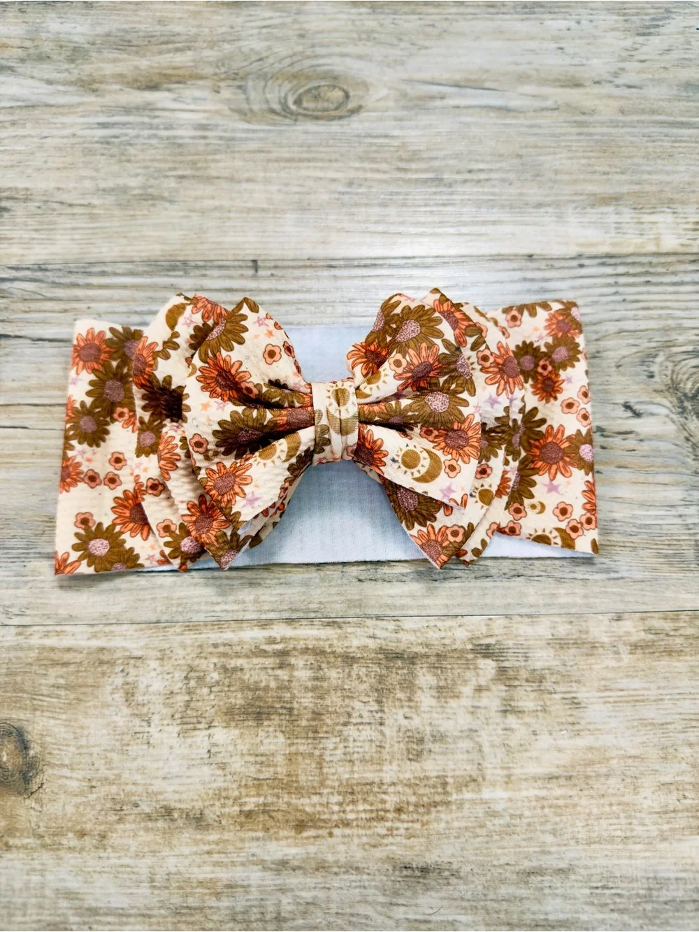 Floral Big Bow Headband Baby Girl 3-6M Cream Rust Olive Bullet Fabric